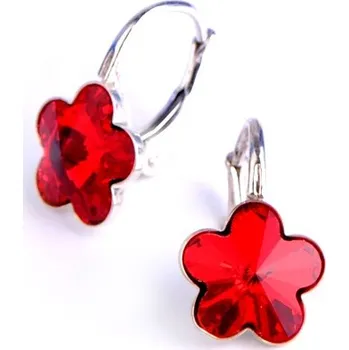 Náušnice Swarovski Elements Flower 6mm - Dětské stříbrné náušnice visací červené kytičky, květinky 51042.3 Light Siam (červená)