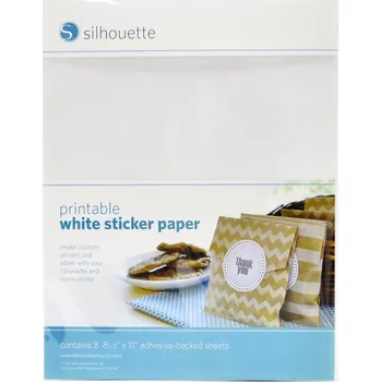 Kancelářský papír Silhouette – Silhouette BÍLÝ potisknutelný samolepicí papír – letter 21,6x27,9cm (A4) – 8 listů