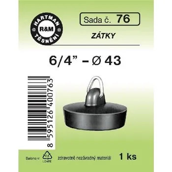 Umyvadlová zátka, průměr 43 mm, pryžová, 1 ks, č. 76, HARTMAN