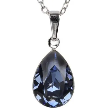 Náhrdelník Swarovski Elements Pear vlepený krystal 14mm - Stříbrný náhrdelník (přívěsek + řetízek) modrá slzička, kapka 34252.3 Denim Blue (modrá tmavá, riflová, džínová)