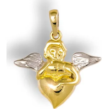 Přívěsek GEMMAX Zlatý žluto-bílý přívěsek - Anděl se srdíčkem – zlatý šperk ryzosti 585/1000 v Dárkovém balení s Certifikátem GBPYB-03301