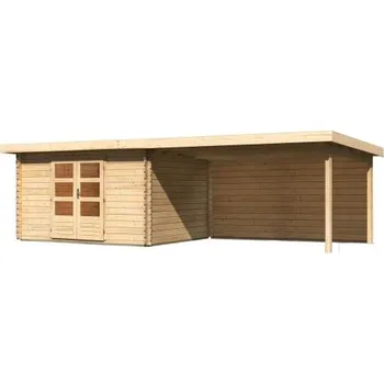 Zahradní stavba dřevěný domek KARIBU BASTRUP 7 + přístavek 400 cm včetně zadní stěny (9315) natur