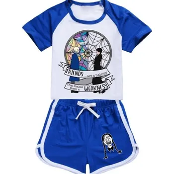Dětský letní set tričko + kraťasy Wednesday Addams - Friends Barva: modrá, Velikost: 120