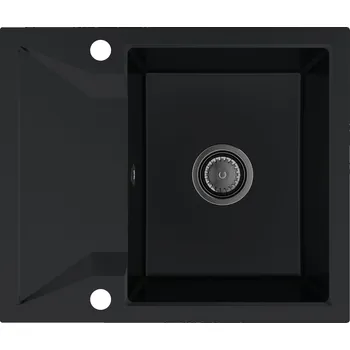 Granitový dřez Sink Quality Obsidian, kuchyňský granitový dřez 590x500x210 mm + černý sifon, černá, SKQ-OBS.C.1KKO.XB