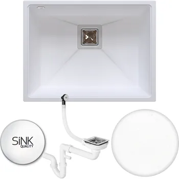 Granitový dřez Sink Quality Argon 60, kuchyňský granitový dřez 550x420x225 mm + chromový sifon, bílá, SKQ-ARG.W.1KBO.60.X
