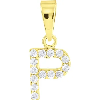 Přívěsek GEMMAX Original – garance kvality Zlatý přívěsek Písmeno P se zirkony – zlatý šperk ryzosti 585/1000 v Dárkovém balení s Certifikátem GLPYB-56671