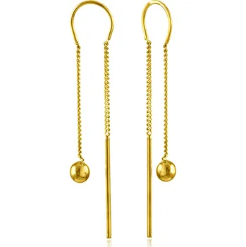 Náušnice GEMMAX Zlaté náušnice s řetízkem Kuličky – zlatý šperk ryzosti 585/1000 v Dárkovém balení s Certifikátem GLEYN-28661