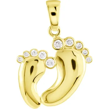 Přívěsek GEMMAX Zlatý přívěsek Dětské nožičky se zirkony – zlatý šperk ryzosti 585/1000 v Dárkovém balení s Certifikátem GLPYB-37081