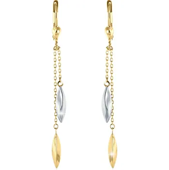 Náušnice GEMMAX Elegantní zlaté visací náušnice - žluto-bílé zlato – zlatý šperk ryzosti 585/1000 v Dárkovém balení s Certifikátem GLECN-23581