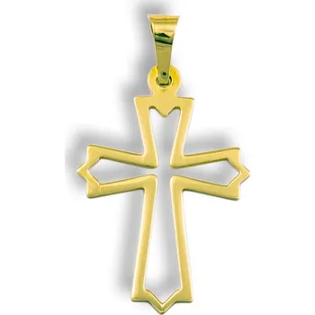 Přívěsek GEMMAX GUPYN8710 Zlatý přívěsek Kříž - velký, hladký s průřezy – zlatý šperk ryzosti 585/1000 v Dárkovém balení s Certifikátem GUPYN-87101