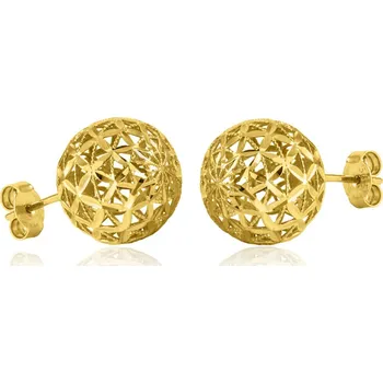 Náušnice GEMMAX Atraktivní zlaté 3D prořezávané náušnice kuličky Ø 13 mm – zlatý šperk ryzosti 585/1000 v Dárkovém balení s Certifikátem GLEYN-30681
