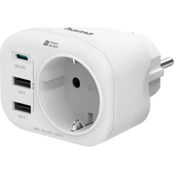 Hama zásuvková USB nabíječka, 1x el. zásuvka, 1x USB-C PD, 2x USB-A, 20 W