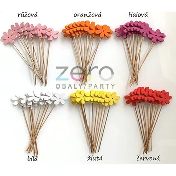 Party dekorace Zápich květ dřevěný (10 ks) - oranžová