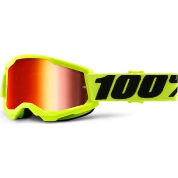 Motocyklové brýle 100% MX brýle STRATA 2 dětské brýle žluté, zrcadlové červené plexi