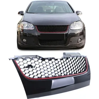 Tuning Sportovní maska chladiče bez loga s červeným pásem pro VW Golf 5 GTI 03-09