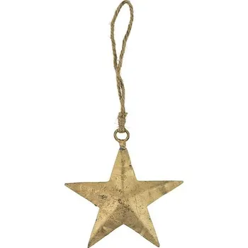 Vánoční dekorace Dekorace zlatá antik kovová hvězda na jutovém provázku - 10*0,3*10cm