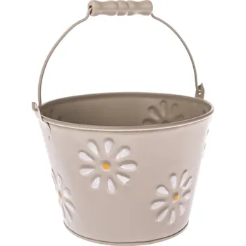 Biokrb Kovový obal na květináč Flowers béžová, 17,5 x 11,5 x 16,5 cm