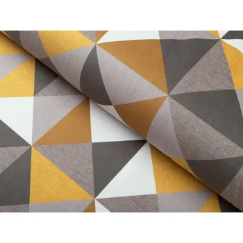 Sametová látka Tamara TMR-020 Žluto-šedobéžové trojúhelníky - šířka 150 cm
