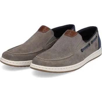 Pánské polobotky Pánské kožené mokasíny 18266-42 Rieker šedé Barva: grau, Velikost: 43