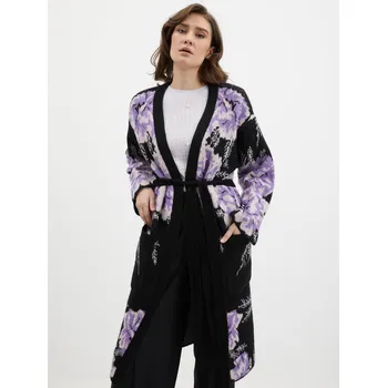 Dámský svetr Orsay Černo-fialový dámský květovaný kardigan - Dámské Orsay černá | šedá 2183169