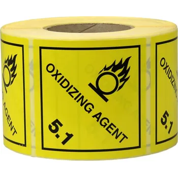 Etikety k označení nebezpečného zboží, 100 x 100 mm, z papíru - Oxidizing Agent, tř. 5.1