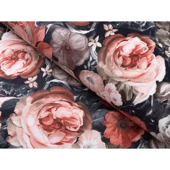 Sametová látka Tamara TMR-018 Červené květy - šířka 150 cm