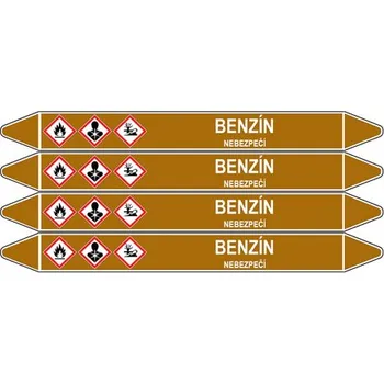 samolepka Značení potrubí, benzín,4 ks, 250 × 26 mm