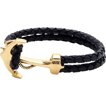 Náramek Pánský kožený náramek Nialaya zlatá kotva MLTHCO151XL