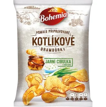 Chips Bohemia Chips Kotlíkové brambůrky 120 g, jarní cibulka/smetana