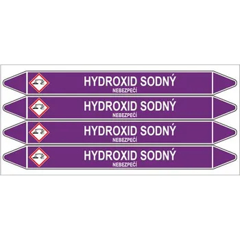 samolepka Značení potrubí, hydroxid sodný,4 ks, 250 × 26 mm
