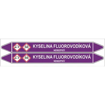 samolepka Značení potrubí, kyselina fluorovodíková,2 ks, 450 × 52 mm