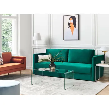 Pohovka Rozkládací pohovka zelená sametová 3místná úložný prostor odnímatelné polštáře Moderní Beliani