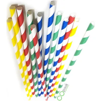 Jednorázové nádobí Brčka papírová JUMBO 8 x 250 mm barevný mix (100 ks)