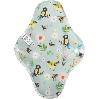 Menstruační vložka Breberky BIO Noční vložka (PUL) - Sýkorky v kopretinách & přírodní bambusovo-biobavlněné froté