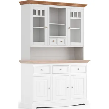 Komoda KATMANDU Dřevěný nástavec na komodu Belluno Elegante, bílá, medový dub, masiv, borovice, rozměr 105x130x35cm