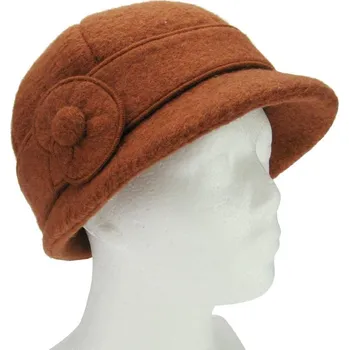 Klobouk Rezavý klobouk s atypickou krempou (Dámský klobouk s ozdobou)