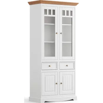 Knihovna KATMANDU Vitrína velká 2D Belluno Elegante bílá, medový dub, masiv, rozměr 190x90x45cm