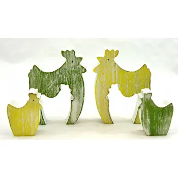 Velikonoční dekorace Slepička dřevěná - zeleno-žlutá 12 cm