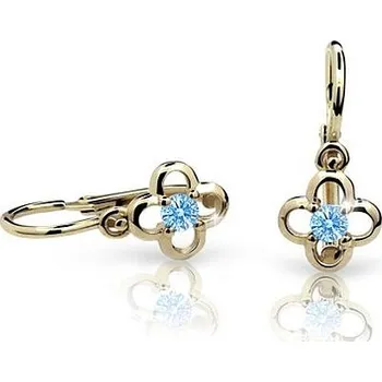 Náušnice Cutie Kids Jewellery c1944-10-70-x-1 Zlaté dětské náušnice na brizuru Cutie kytičky C1944 Arctic Blue – zlatý šperk ryzosti 585/1000 v Dárkovém balení s Certifikátem GBEYM-00176