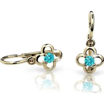 Náušnice Cutie Kids Jewellery c1944-10-80-x-1 Zlaté dětské náušnice na brizuru Cutie kytičky C1944 Mint Green – zlatý šperk ryzosti 585/1000 v Dárkovém balení s Certifikátem GBEYS-00579
