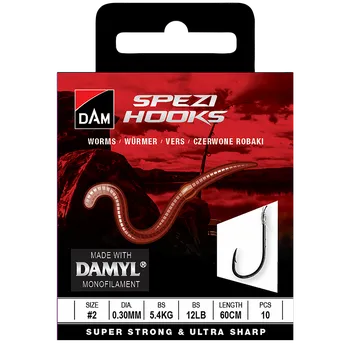 D A M Dam Hotové návazce na žížalu 0,30mm vel.2 60cm 10ks
