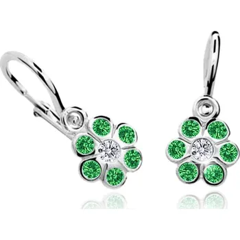 Náušnice Cutie Kids Jewellery C1737-10-90-x-2 Dětské náušnice kytičky z bílého zlata na brizuru Cutie C1737 Green – zlatý šperk ryzosti 585/1000 v Dárkovém balení s Certifikátem GBEWZ-00446