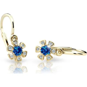 Náušnice Cutie Kids Jewellery c2156-10-60-x-1 Zlaté dětské náušnice na brizuru Cutie kytičky C2156 Dark Blue – zlatý šperk ryzosti 585/1000 v Dárkovém balení s Certifikátem GBEYT-00479