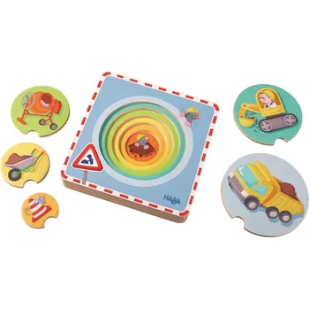 Dřevěná hračka Haba Dřevěné vícevrstvé puzzle STAVEBNÍ STROJE