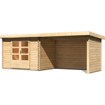 Zahradní stavba LANIT PLAST Dřevěný domek KARIBU BASTRUP 3 + přístavek 300 cm včetně zadní a boční stěny (91533) natur LG3012