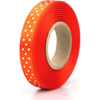 Stuha Pro Háčkování Atlasová stuha 15 mm s puntíky 20 m oranžová
