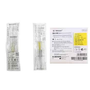 Injekční jehla Introcan I.V. periferní žilní kanyla rovná Luer Lock 24G 0,7 x 19 mm, žlutá, 50 ks