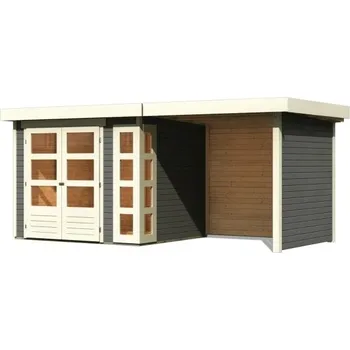 Zahradní domek LANIT PLAST Dřevěný domek KARIBU KERKO 3 + přístavek 240 cm včetně zadní a boční stěny (82935) terragrau LG2957