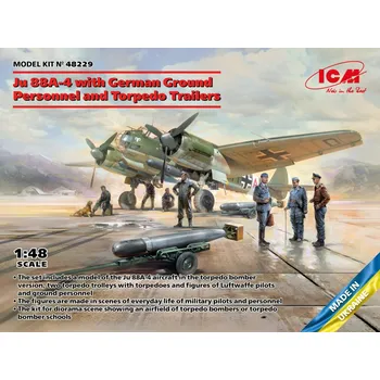 Plastikový model 1:48 Junkers Ju 88 A-4 w/ German Ground Personnel & Torpedo Trailer