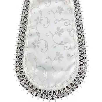 ubrus Luxusní krémový oválný ubrus s jemnou výšivkou a krajkou Šířka: 90 cm | Délka: 150 cm